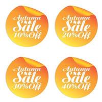 ensemble d'autocollants de vente orange d'automne 10, 20, 30, 40 % de réduction vecteur