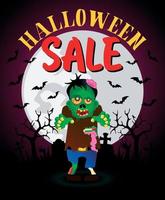 affiche de vente d'halloween, bannière avec zombie drôle vecteur