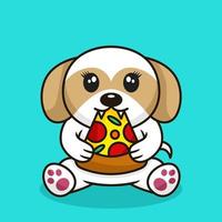 illustration vectorielle de chien mignon premium manger de la pizza vecteur