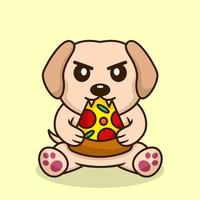 illustration vectorielle de chien mignon premium manger de la pizza vecteur