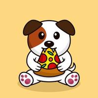 illustration vectorielle de chien mignon premium manger de la pizza vecteur