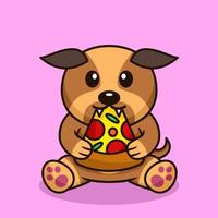 illustration vectorielle de chien mignon premium manger de la pizza vecteur