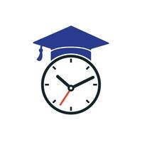 création de logo vectoriel de temps d'étude. chapeau de graduation avec la conception d'icône d'horloge.