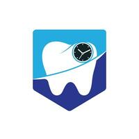 modèle de conception de logo vectoriel de temps dentaire. conception d'icône de dent humaine et d'horloge.