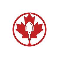 modèle de conception de logo vectoriel de main-d'œuvre canadienne. pelle avec création de logo vectoriel icône feuille d'érable.