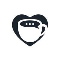 création de logo vectoriel de conversation de café. tasse à café avec dessin vectoriel d'icône de chat à bulles.