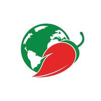 création de logo vectoriel du monde des épices. conception de logo vectoriel d'icône de piment et de globe.