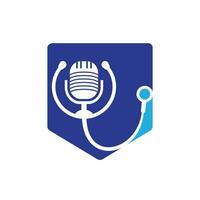 création de logo vectoriel podcast médecin. symbole d'illustration de stéthoscope et microphone.