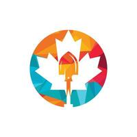 modèle de conception de logo vectoriel de main-d'œuvre canadienne. pelle avec création de logo vectoriel icône feuille d'érable.