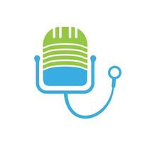 création de logo vectoriel podcast médecin. symbole d'illustration de stéthoscope et microphone.