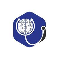 modèle de logo vectoriel de soins du cerveau. stéthoscope et création de logo d'icône de cerveau humain.