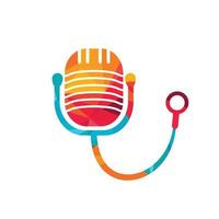 création de logo vectoriel podcast médecin. symbole d'illustration de stéthoscope et microphone.