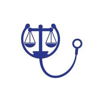 modèle de conception de logo vectoriel de droit médical. stéthoscope avec conception vectorielle d'icône d'échelle de loi.