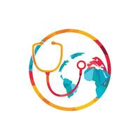 modèle de logo vectoriel de soins mondiaux. signe de globe et modèle de conception de logo vectoriel médecin stéthoscope.