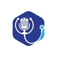 création de logo vectoriel podcast médecin. symbole d'illustration de stéthoscope et microphone.