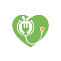 modèle de conception de logo vectoriel de nourriture médicale. stéthoscope et concept de logo de régime alimentaire sain.