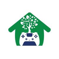 création de logo vectoriel de jeu écologique. conception de logo de nature de feuille fraîche de manette de jeu verte.