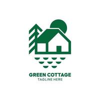 cottage vert minimaliste avec lune et pin vecteur