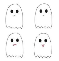 collection de fantômes avec différentes émotions. fantômes d'halloween. griffonnez des fantômes drôles avec des visages et des sourires. vecteur