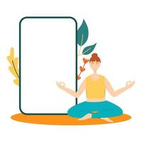 femme en pose de yoga avec cadre de smartphone clipart vecteur