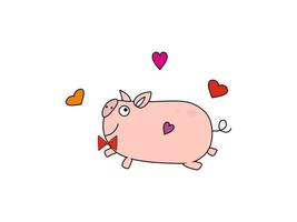 illustration vectorielle de cochons célébrant la saint-valentin en style cartoon. illustrations pour enfants. vecteur