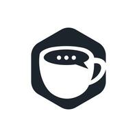 création de logo vectoriel de conversation de café. tasse à café avec dessin vectoriel d'icône de chat à bulles.