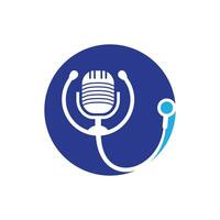 création de logo vectoriel podcast médecin. symbole d'illustration de stéthoscope et microphone.