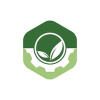 création de logo vectoriel de feuille d'engrenage. concept abstrait pour le thème de l'écologie, l'énergie écologique verte, la technologie et l'industrie.