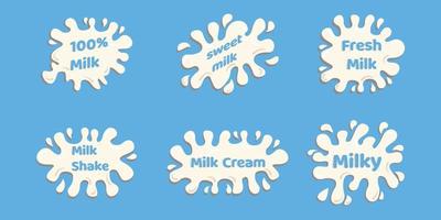 collection de logos pour le lait provenant des éclaboussures de lait, des gouttes de lait et du vrai lait vecteur