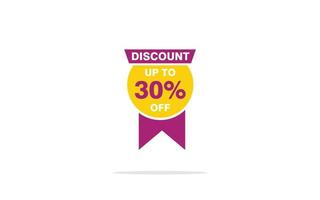 Offre de réduction de 30 %, dédouanement, mise en page de bannière de promotion avec badge autocollant. vecteur