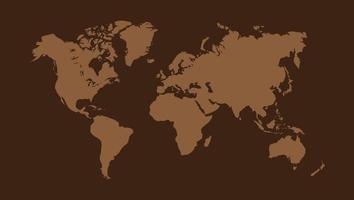 illustration vectorielle de carte du monde, isolée sur fond marron. terre plate. globe ou carte du monde