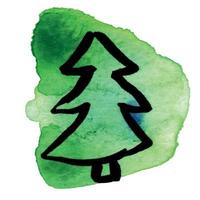 illustration décorative dessinée à la main d'un arbre de noël avec une tache verte à l'aquarelle vecteur