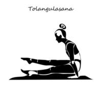 dessin au trait continu. jeune femme faisant des exercices de yoga, photo de silhouette. illustration en noir et blanc dessinée sur une ligne. posture de yoga tolangulasana vecteur