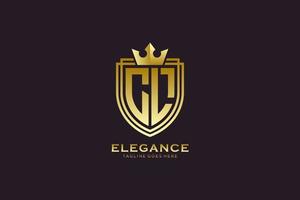 logo monogramme de luxe élégant initial cl ou modèle de badge avec volutes et couronne royale - parfait pour les projets de marque de luxe vecteur