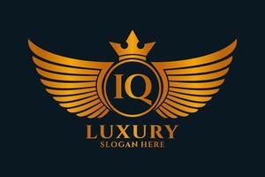 lettre d'aile royale de luxe iq crête vecteur de logo couleur or, logo de victoire, logo de crête, logo d'aile, modèle de logo vectoriel.