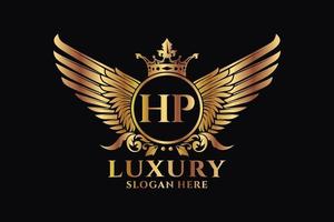 lettre d'aile royale de luxe vecteur de logo couleur or crête hp, logo de victoire, logo de crête, logo d'aile, modèle de logo vectoriel.