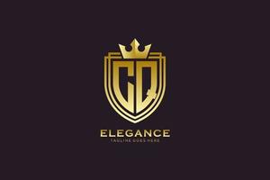 logo monogramme de luxe élégant initial cq ou modèle de badge avec volutes et couronne royale - parfait pour les projets de marque de luxe vecteur