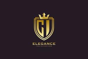 logo monogramme de luxe élégant ci initial ou modèle de badge avec volutes et couronne royale - parfait pour les projets de marque de luxe vecteur