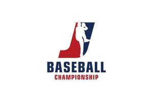 lettre j avec création de logo de baseball. éléments de modèle de conception de vecteur pour l'équipe sportive ou l'identité d'entreprise.