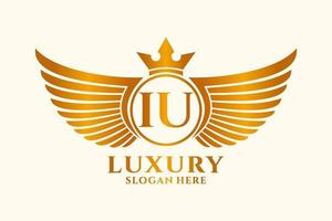 lettre d'aile royale de luxe ui crête vecteur de logo couleur or, logo de victoire, logo de crête, logo d'aile, modèle de logo vectoriel.