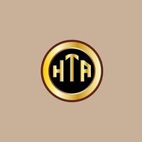 création de logo de lettre hta créative avec cercle doré vecteur