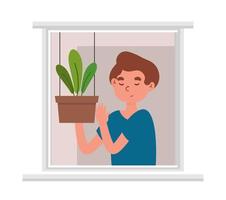 homme avec plante d'intérieur vecteur