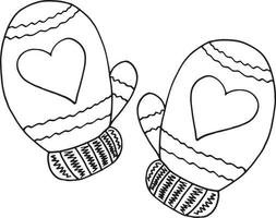 mitaines avec coeur. icône de doodle dessiné à la main. , scandinave, nordique, minimalisme, monochrome. vêtements d'hiver tricot chaud paire deux vecteur