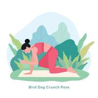 pose de yoga de craquement de chien d'oiseau. jeune femme femme faisant du yoga pour la célébration de la journée du yoga. vecteur