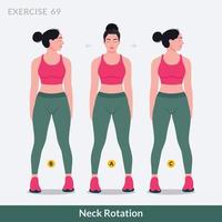 exercice de rotation du cou, fitness d'entraînement de femme, aérobie et exercices. vecteur
