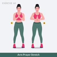 exercice d'étirement de prière de bras, fitness d'entraînement de femme, aérobie et exercices. vecteur