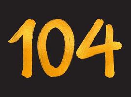 illustration vectorielle de 104 numéros logo, modèle vectoriel de célébration de 104 ans anniversaire, 104e anniversaire, numéros de lettrage d'or brosse dessin croquis dessiné à la main, création de logo numéro pour impression, t-shirt