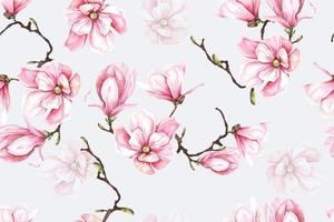 modèle sans couture de magnolia dessiné à l'aquarelle.pour la conception du papier peint ou du tissu, style vintage.peinture de fleurs en fleurs pour l'été.botany background. vecteur