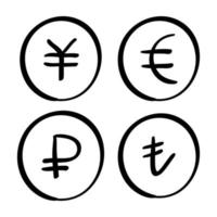 symbole monétaire dessiné à la main dans un style doodle vecteur