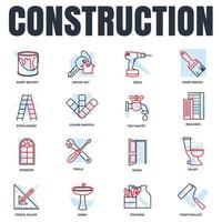 ensemble d'illustration vectorielle de construction icône logo. outils, boîte à outils, perceuse, porte, échantillon de couleur, rouleau de peinture, seau de peinture et plus modèle de symbole de pack pour la collection de conception graphique et web vecteur